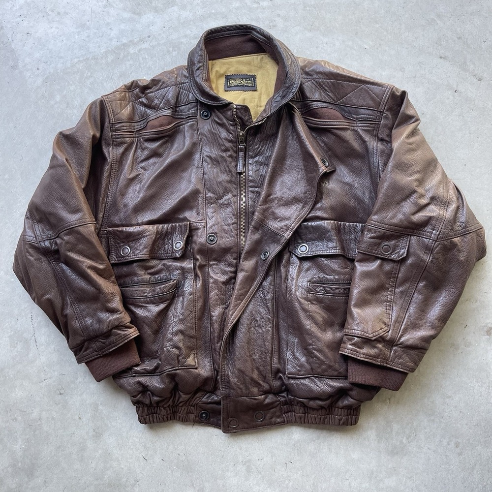 Vintage Mac Keen Archive 70s 80s Leather Bomber Jacket Brown Size XL Boxy‎
